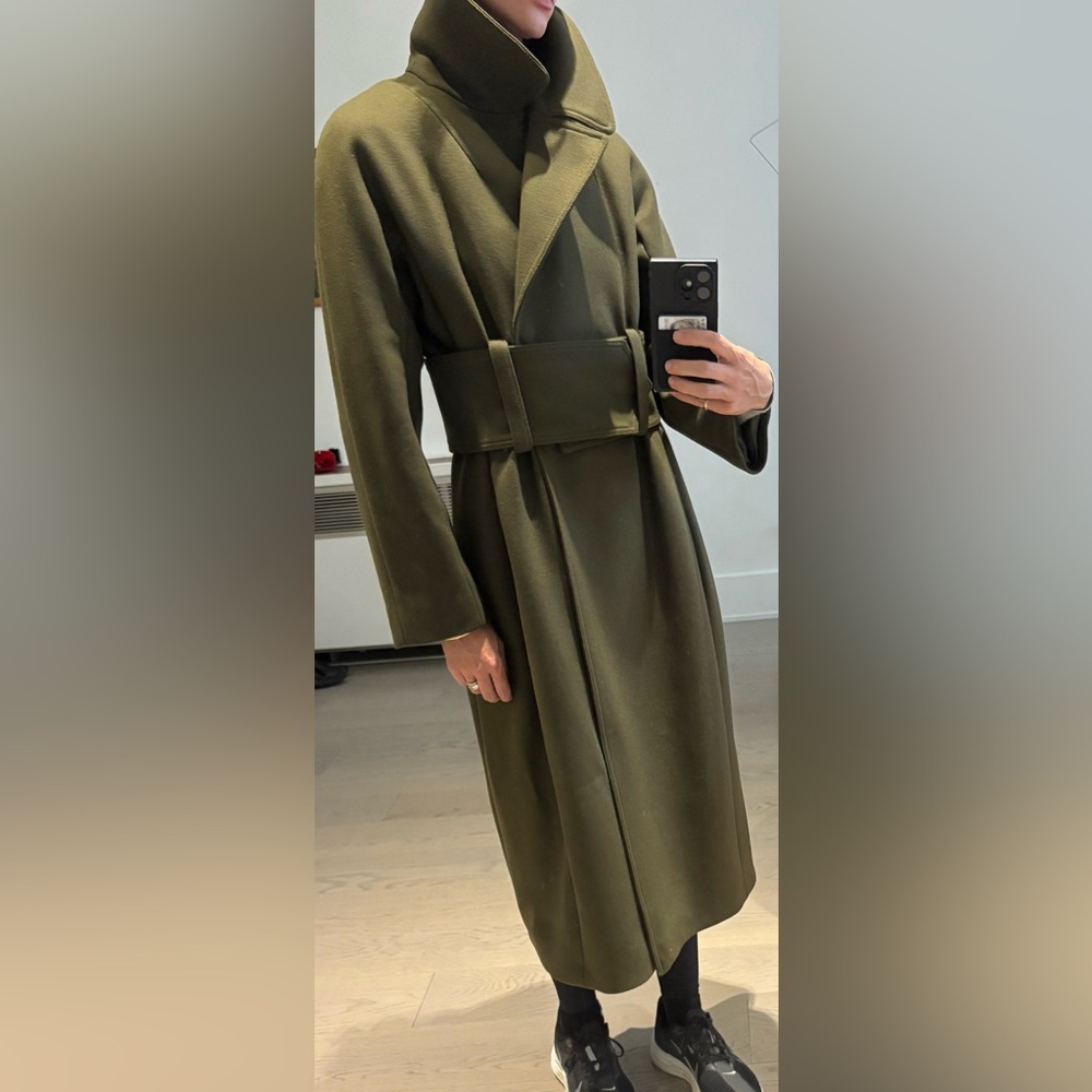 Olive Green Belted wool long coat H&M Studio - Picture 2 of 8